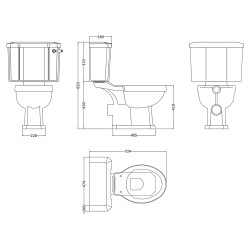 Richmond Close Coupled Toilet Pan & Cistern - Technical Drawing