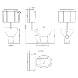 Richmond Low Level Toilet With Flush Pipe Kit - Technical Drawing