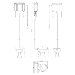 Richmond High Level Toilet and Flush Pipe Kit - Technical Drawing