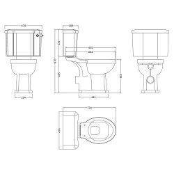 Comfort Height Close Coupled Toilet Pan & Cistern - Technical Drawing