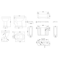 Comfort Height Toilet Pan , Low Level Cistern & Flush Pipe Kit - Technical Drawing