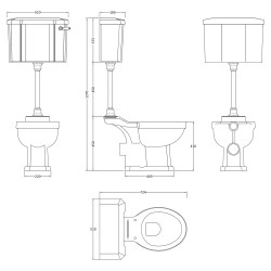 Richmond Mid Level Pan, Cistern and Flush Pipe Kit - Technical Drawing
