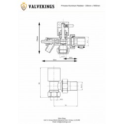 Angled Chrome Valve & Drain Off for Radiators & Towel Rails (Pair) - Technical Drawing