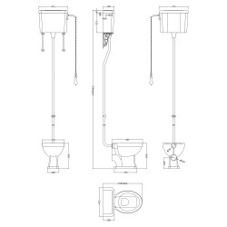 Carlton High Level Pan, Cistern and Flush Pipe Kit - Technical Drawing