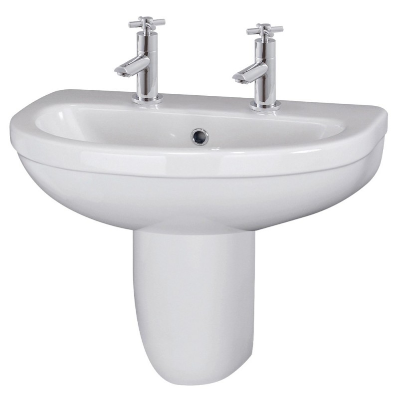 Ivo 550mm Basin 2 Tap Holes & Semi Pedestal Ivo 550mm Basin 2 Tap Holes & Semi Pedestal