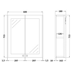 Classique 600mm 2 Door Mirrored Bathroom Cabinet - Satin White - Technical Drawing