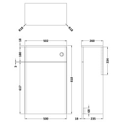Classique 500mm Back to Wall WC Toilet Unit - Satin White - Technical Drawing