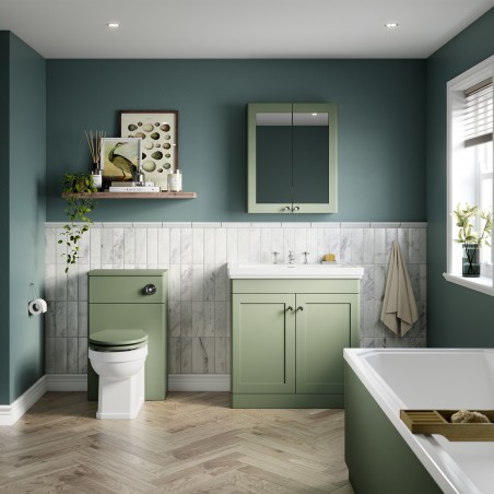 Classique 600mm 2 Door Mirrored Bathroom Cabinet - Satin Green