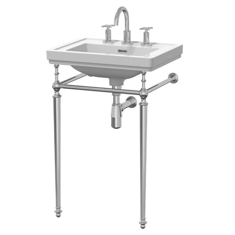 Carlton 500mm 3 Tap Holes Basin With Traditional Stand - White