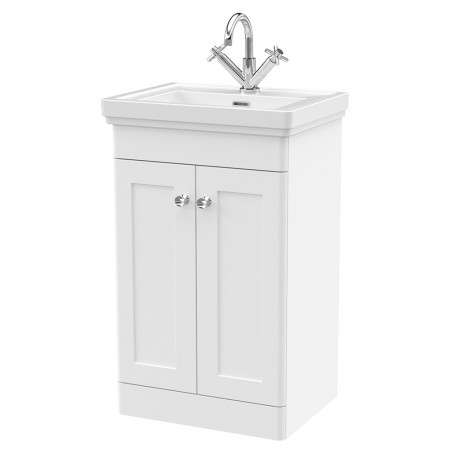 Classique 500mm Freestanding 2 Door Vanity Unit with Basin Satin White - 1 Tap Hole