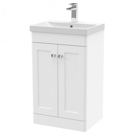 Classique 500mm Freestanding 2 Door Unit & Thin-Edge Ceramic Basin - Satin White