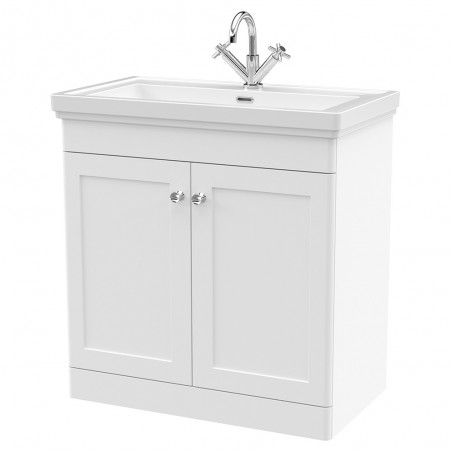 Classique 800mm Freestanding 2 Door Vanity Unit with Basin Satin White - 1 Tap Hole