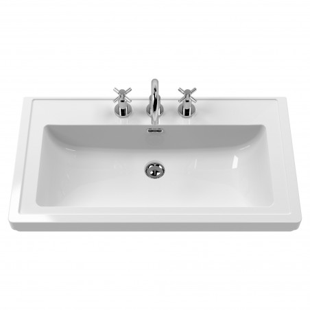 Classique 800mm Freestanding 2 Door Vanity Unit with Basin Satin White - 3 Tap Hole