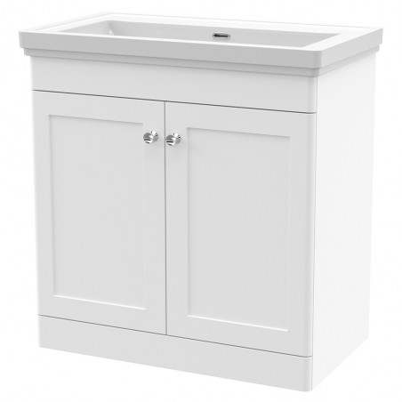 Classique 800mm Freestanding 2 Door Unit & 0 Tap Hole Fireclay Basin - Satin White