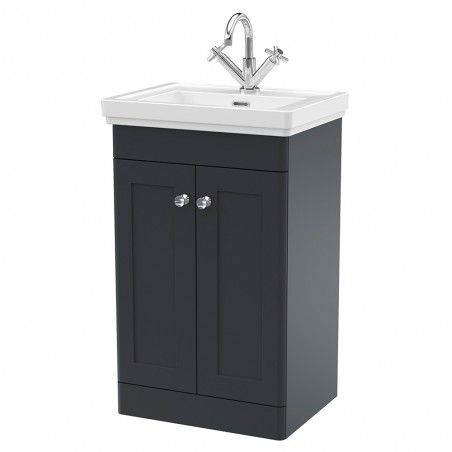 Classique 500mm Freestanding 2 Door Vanity Unit with 1 Tap Hole Basin - Soft Black