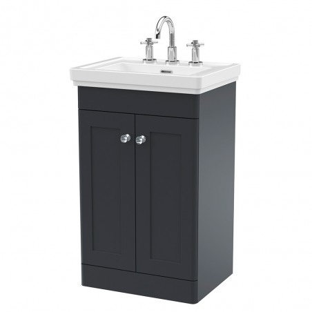 Classique 500mm Freestanding 2 Door Vanity Unit with 3 Tap Hole Basin - Soft Black