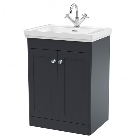 Classique 600mm Freestanding 2 Door Vanity Unit with 1 Tap Hole Basin - Soft Black