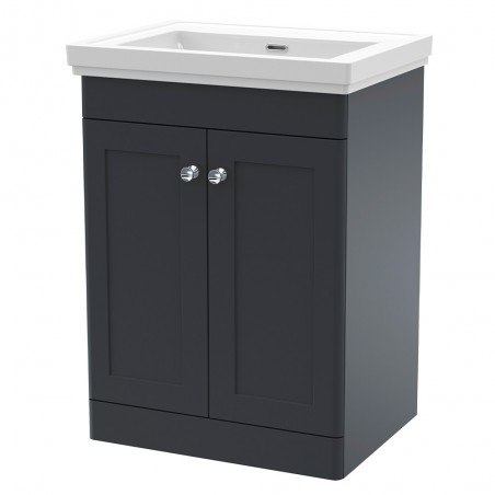 Classique 600mm Freestanding 2 Door Unit & 0 Tap Hole Fireclay Basin - Soft Black