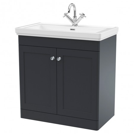 Classique 800mm Freestanding 2 Door Vanity Unit with 1 Tap Hole Basin - Soft Black