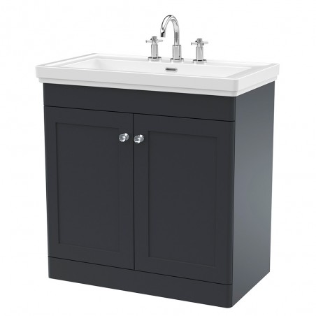 Classique 800mm Freestanding 2 Door Vanity Unit with 3 Tap Hole Basin - Soft Black