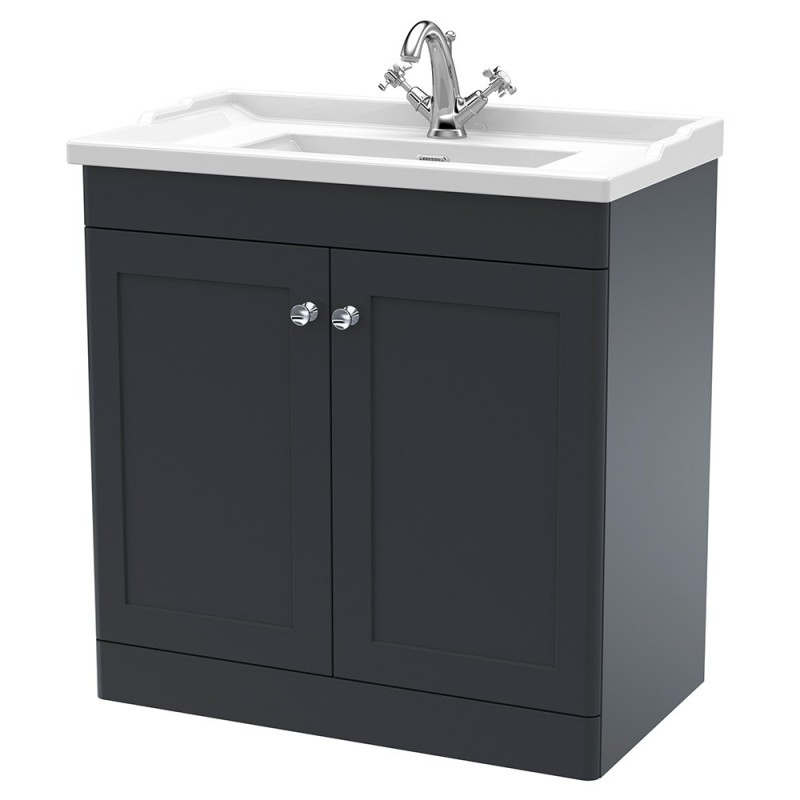 Classique 800mm Freestanding 2 Door Unit & 1 Tap Hole Fireclay Basin - Soft Black Classique 800mm Freestanding 2 Door Unit & 1 Tap Hole Fireclay Basin - Soft Black