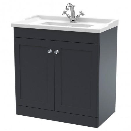 Classique 800mm Freestanding 2 Door Unit & 1 Tap Hole Fireclay Basin - Soft Black