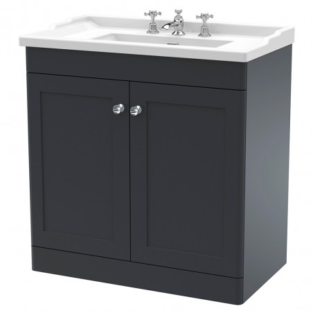 Classique 800mm Freestanding 2 Door Unit & 3 Tap Hole Fireclay Basin - Soft Black