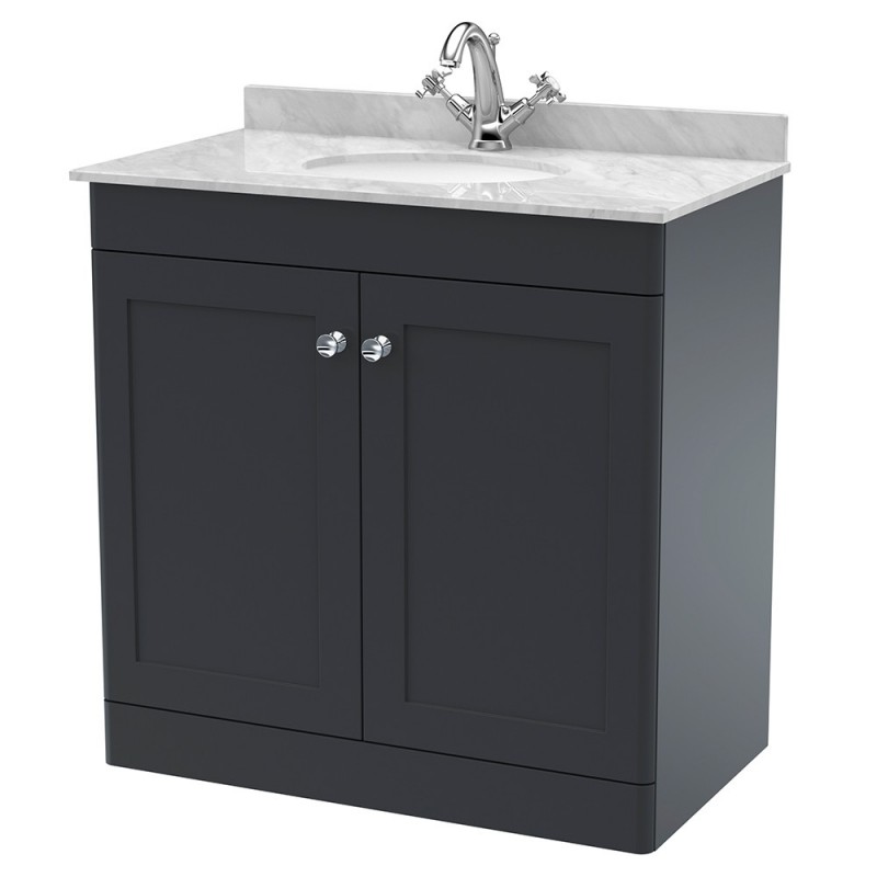 Classique 800mm Freestanding 2 Door Unit & 1 Tap Hole Marble Top with Oval Basin - Soft Black/Bellato Grey Classique 800mm Freestanding 2 Door Unit & 1 Tap Hole Marble Top with Oval Basin - Soft Black/Bellato Grey