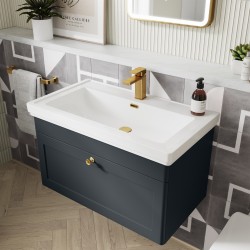 Classique 500mm Wall Hung 1 Drawer Vanity Unit with 1 Tap Hole Basin - Soft Black - Insitu