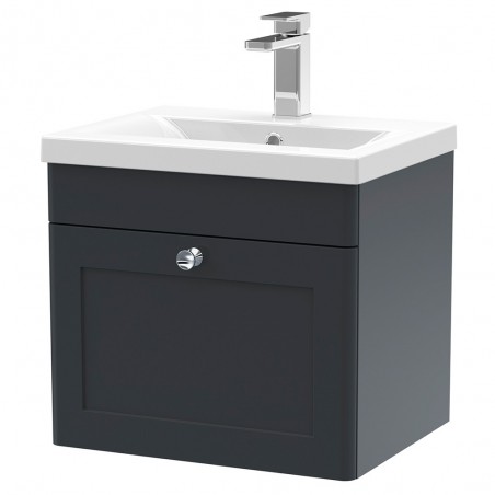 Classique 500mm Wall Hung 1 Drawer Unit & Mid-Edge Ceramic Basin - Soft Black