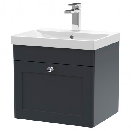 Classique 500mm Wall Hung 1 Drawer Unit & Thin-Edge Ceramic Basin - Soft Black