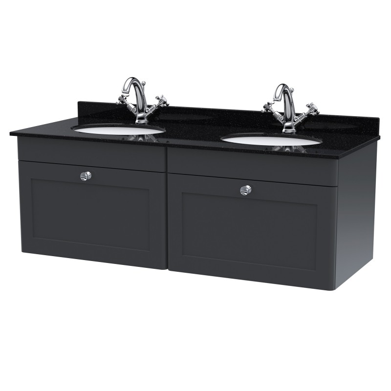 Classique 1200mm Wall Hung 2 Drawer Unit & 1 Tap Hole Marble Top with Oval Basin - Soft Black/Black Sparkle Classique 1200mm Wall Hung 2 Drawer Unit & 1 Tap Hole Marble Top with Oval Basin - Soft Black/Black Sparkle