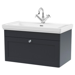 Classique 800mm Wall Hung 1 Drawer Vanity Unit with 1 Tap Hole Basin - Soft Black