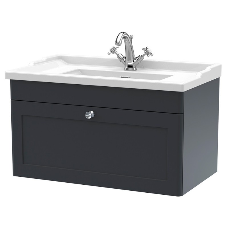 Classique 800mm Wall Hung 1 Drawer Unit & 1 Tap Hole Fireclay Basin - Soft Black Classique 800mm Wall Hung 1 Drawer Unit & 1 Tap Hole Fireclay Basin - Soft Black