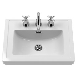 Classique 500mm Wall Hung 1 Drawer Vanity Unit with Basin Satin White - 3 Tap Hole - Insitu