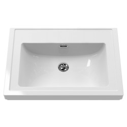 Classique 500mm Wall Hung 1 Drawer Unit & 0 Tap Hole Fireclay Basin - Satin White