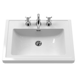 Classique 600mm Wall Hung 1 Drawer Vanity Unit with Basin Satin White - 3 Tap Hole - Insitu