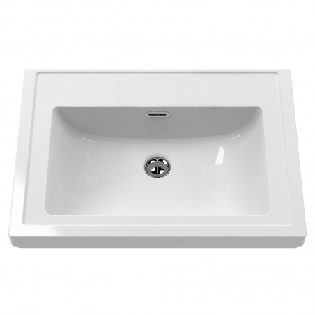 Classique 600mm Wall Hung 1 Drawer Unit & 0 Tap Hole Fireclay Basin - Satin White