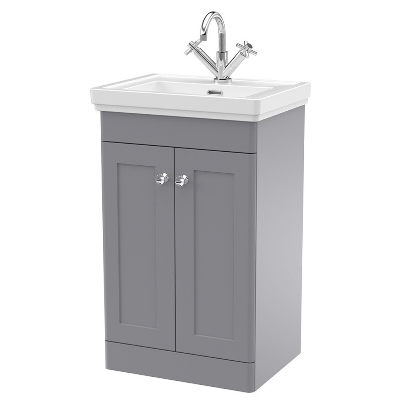 Classique 500mm Freestanding 2 Door Vanity Unit with Basin Satin Grey - 1 Tap Hole Classique 500mm Freestanding 2 Door Vanity Unit with Basin Satin Grey - 1 Tap Hole
