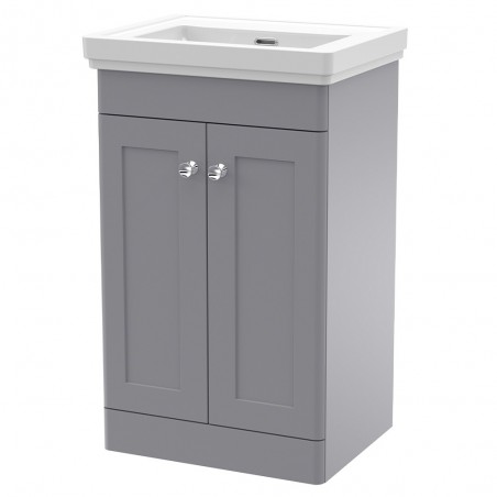 Classique 500mm Freestanding 2 Door Unit & 0 Tap Hole Fireclay Basin - Satin Grey