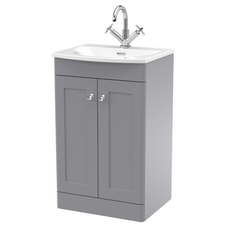 Classique 500mm Floor Standing 2 Door Unit & Curved Basin - Satin Grey