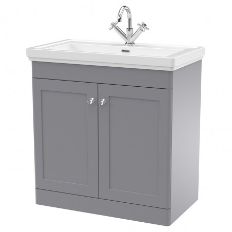 Classique 800mm Freestanding 2 Door Vanity Unit with Basin Satin Grey - 1 Tap Hole