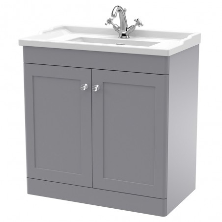 Classique 800mm Freestanding 2 Door Unit & 1 Tap Hole Fireclay Basin - Satin Grey