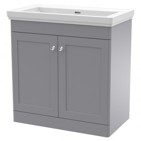 Classique 800mm Freestanding 2 Door Unit & 0 Tap Hole Fireclay Basin - Satin Grey