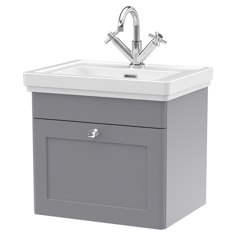 Classique 500mm Wall Hung 1 Drawer Vanity Unit with Basin Satin Grey - 1 Tap Hole Classique 500mm Wall Hung 1 Drawer Vanity Unit with Basin Satin Grey - 1 Tap Hole