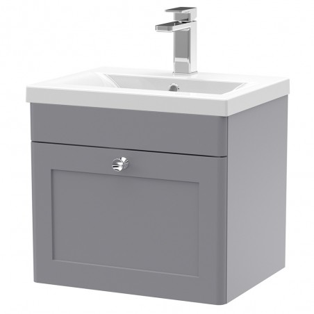 Classique 500mm Wall Hung 1 Drawer Unit & Mid-Edge Ceramic Basin - Satin Grey