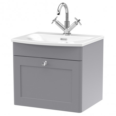 Classique 500mm Wall Hung 2 Door Unit & Curved Basin - Satin Grey