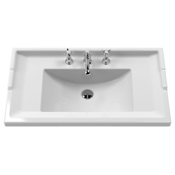 Classique 600mm Wall Hung 1 Drawer Unit & 3 Tap Hole Fireclay Basin - Satin Grey - Insitu