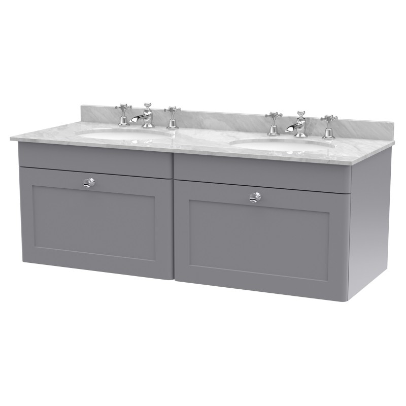 Classique 1200mm Wall Hung 2 Drawer Unit & 3 Tap Hole Marble Top with Oval Basin - Satin Grey/Bellato Grey Classique 1200mm Wall Hung 2 Drawer Unit & 3 Tap Hole Marble Top with Oval Basin - Satin Grey/Bellato Grey