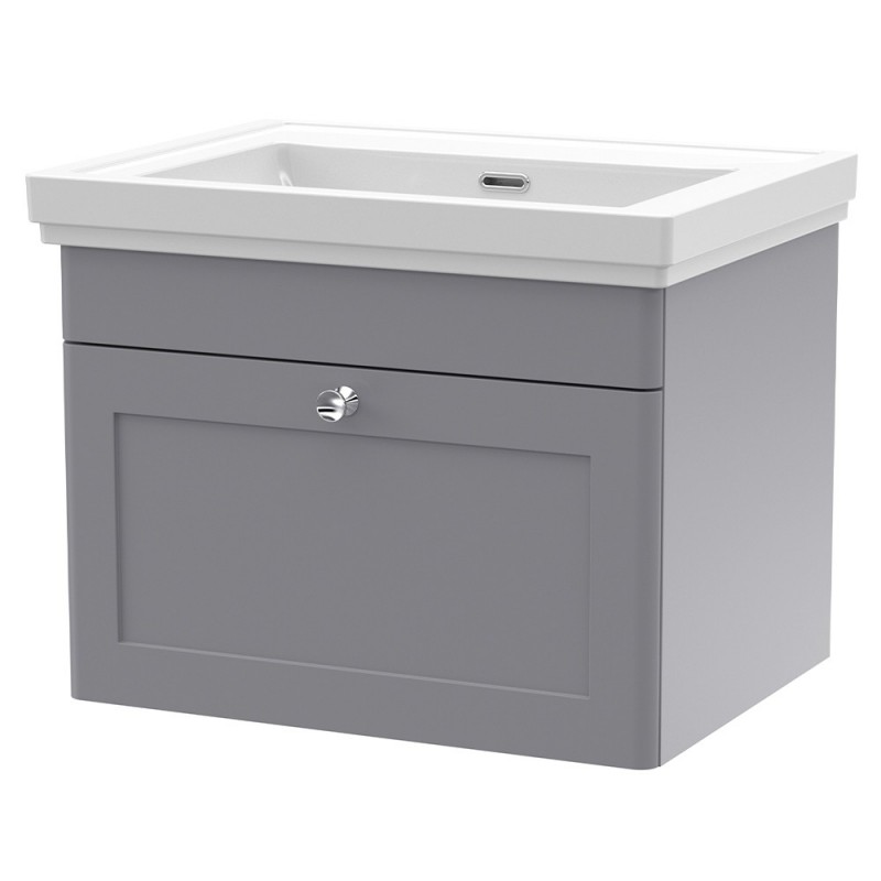 Classique 600mm Wall Hung 1 Drawer Unit & 0 Tap Hole Fireclay Basin - Satin Grey Classique 600mm Wall Hung 1 Drawer Unit & 0 Tap Hole Fireclay Basin - Satin Grey